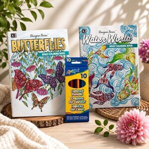 Designer Series Adult Coloring Books Colored Pencil Set Butterflies Water World